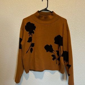 Maeve Rust Colored Black Floral Design Sweater